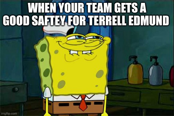 Don't You Squidward Meme | WHEN YOUR TEAM GETS A GOOD SAFTEY FOR TERRELL EDMUND | image tagged in memes,don't you squidward | made w/ Imgflip meme maker