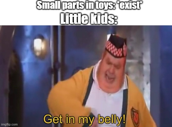 Mmm... small Lego parts! | Small parts in toys: *exist*; Little kids: | image tagged in get in my belly | made w/ Imgflip meme maker