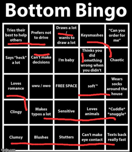 My lover made this now im horny | image tagged in bottom bingo | made w/ Imgflip meme maker