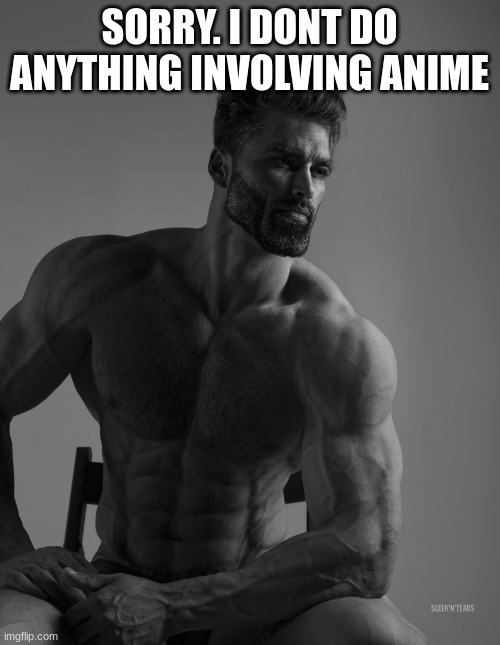 Giga Chad | SORRY. I DONT DO ANYTHING INVOLVING ANIME | image tagged in giga chad | made w/ Imgflip meme maker