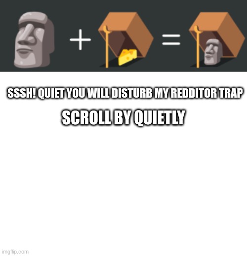 SSSH! QUIET YOU WILL DISTURB MY REDDITOR TRAP; SCROLL BY QUIETLY | image tagged in blank white template | made w/ Imgflip meme maker