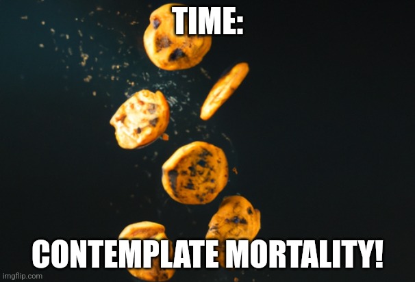 Falling good thingies | TIME:; CONTEMPLATE MORTALITY! | image tagged in falling good thingies | made w/ Imgflip meme maker