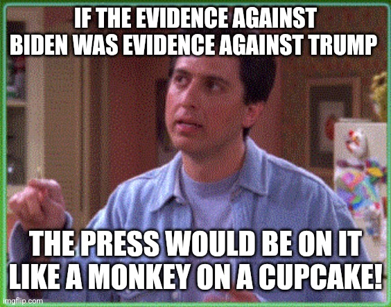 Raymond knows | IF THE EVIDENCE AGAINST BIDEN WAS EVIDENCE AGAINST TRUMP; THE PRESS WOULD BE ON IT LIKE A MONKEY ON A CUPCAKE! | image tagged in ray barone | made w/ Imgflip meme maker