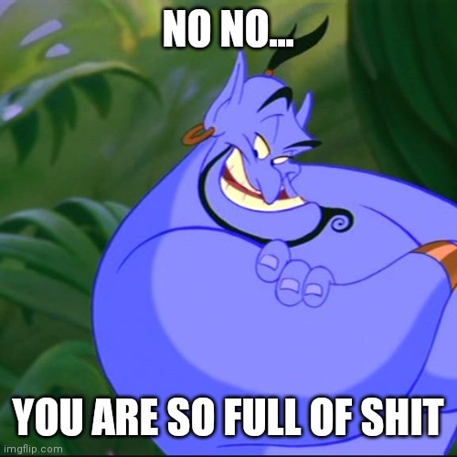Genie aladdin | NO NO... YOU ARE SO FULL OF SHIT | image tagged in genie aladdin | made w/ Imgflip meme maker