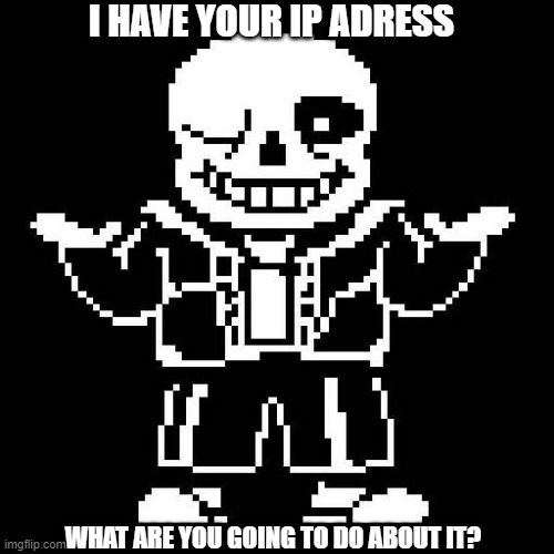 sans undertale | I HAVE YOUR IP ADRESS; WHAT ARE YOU GOING TO DO ABOUT IT? | image tagged in sans undertale | made w/ Imgflip meme maker