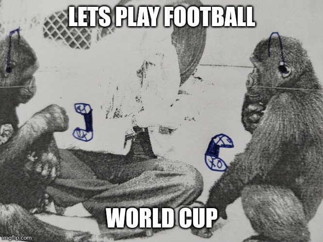 Monkey playing | LETS PLAY FOOTBALL; WORLD CUP | image tagged in memes,monkey,football | made w/ Imgflip meme maker