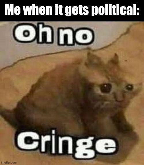 oH nO cRInGe | Me when it gets political: | image tagged in oh no cringe | made w/ Imgflip meme maker