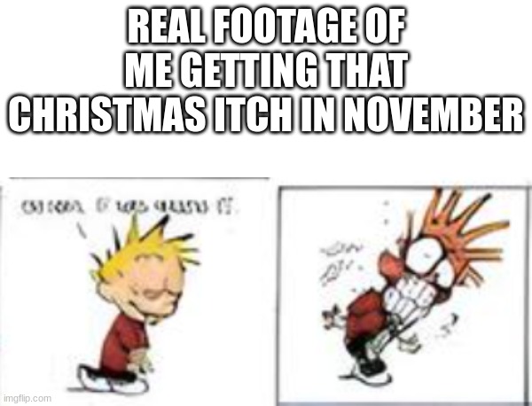 I DON'T FRICKING CARE ABOUT THANKSGIVING | REAL FOOTAGE OF ME GETTING THAT CHRISTMAS ITCH IN NOVEMBER | image tagged in christmas,merry christmas,calvin and hobbes | made w/ Imgflip meme maker