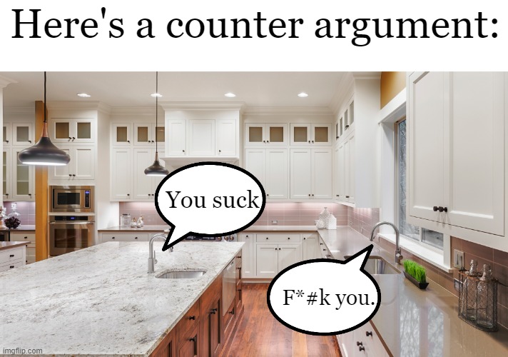 Here's a counter argument:; You suck! F*#k you. | made w/ Imgflip meme maker
