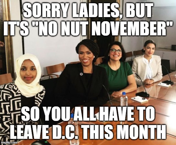The Squad | SORRY LADIES, BUT IT'S "NO NUT NOVEMBER"; SO YOU ALL HAVE TO LEAVE D.C. THIS MONTH | image tagged in the squad | made w/ Imgflip meme maker