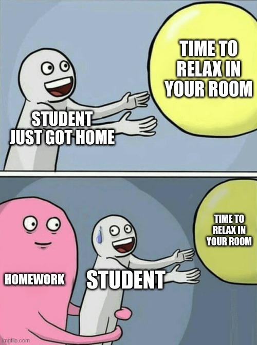 Running Away Balloon | TIME TO RELAX IN YOUR ROOM; STUDENT JUST GOT HOME; TIME TO RELAX IN YOUR ROOM; HOMEWORK; STUDENT | image tagged in memes,running away balloon | made w/ Imgflip meme maker
