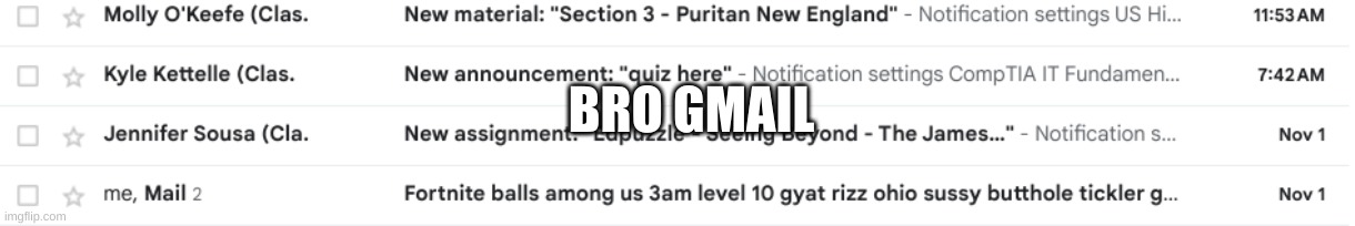 Gmail is kinda sussy ohio my dude | BRO GMAIL | image tagged in gmail | made w/ Imgflip meme maker