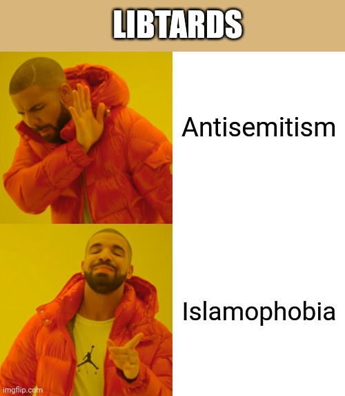 Drake Hotline Bling | LIBTARDS; Antisemitism; Islamophobia | image tagged in memes,drake hotline bling | made w/ Imgflip meme maker