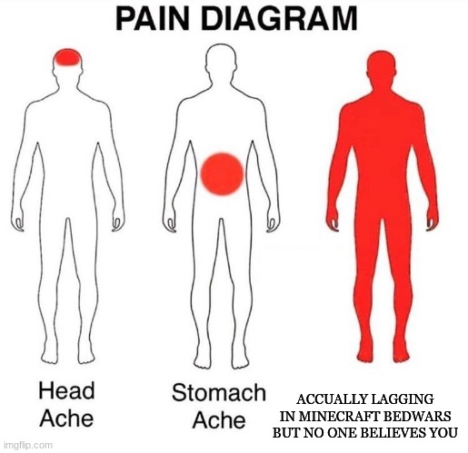 Another so true though | ACCUALLY LAGGING IN MINECRAFT BEDWARS BUT NO ONE BELIEVES YOU | image tagged in pain diagram | made w/ Imgflip meme maker