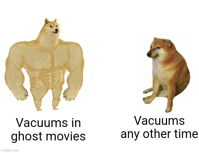 Buff Doge vs. Cheems | Vacuums any other time; Vacuums in ghost movies | image tagged in memes,buff doge vs cheems | made w/ Imgflip meme maker