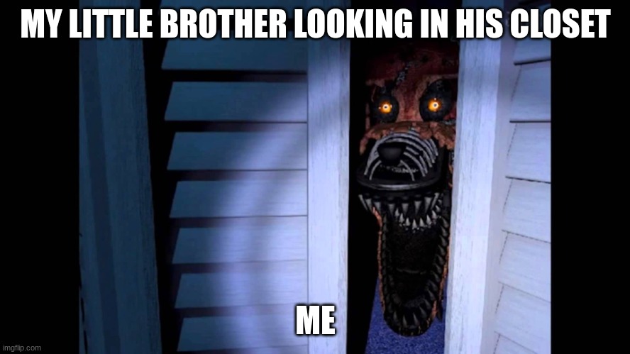 Foxy FNaF 4 | MY LITTLE BROTHER LOOKING IN HIS CLOSET; ME | image tagged in foxy fnaf 4,foxy | made w/ Imgflip meme maker