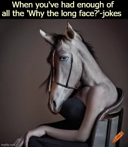 When you've had enough of all the 'Why the long face?'-jokes | image tagged in jokes,funny,ai | made w/ Imgflip meme maker