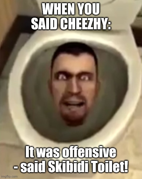 Wrong pronouncination | WHEN YOU SAID CHEEZHY:; It was offensive - said Skibidi Toilet! | image tagged in skibidi secret | made w/ Imgflip meme maker