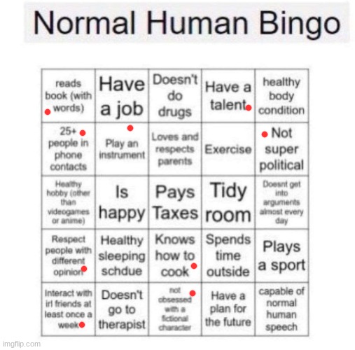 not normal ig :) | image tagged in normal human bingo | made w/ Imgflip meme maker