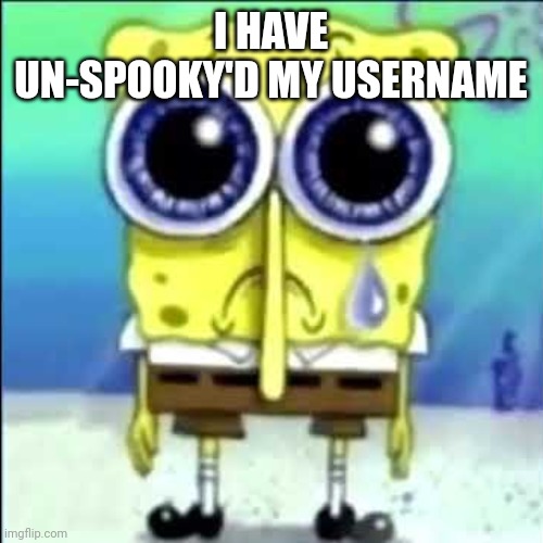 Unspooky :( | I HAVE UN-SPOOKY'D MY USERNAME | image tagged in sad spongebob,halloween,spooky | made w/ Imgflip meme maker