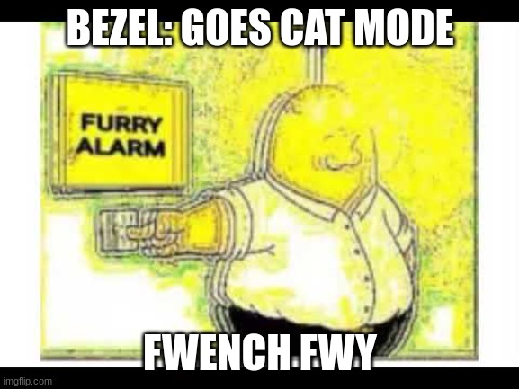 Furry alarm | BEZEL: GOES CAT MODE; FWENCH FWY | image tagged in furry alarm | made w/ Imgflip meme maker