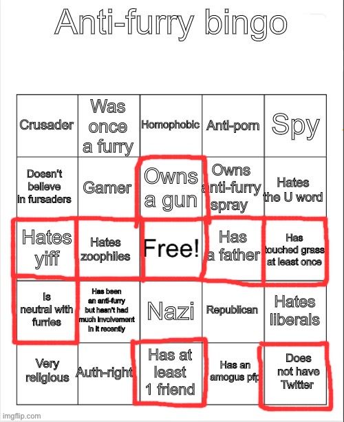 Finally a bingo | image tagged in anti-furry bingo | made w/ Imgflip meme maker