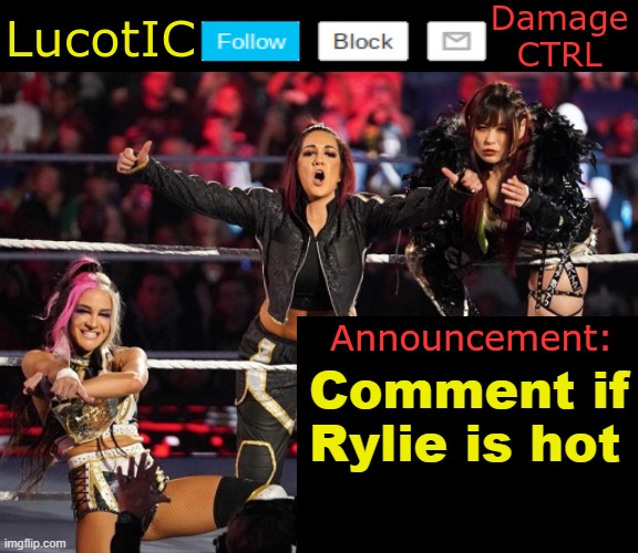 Mod note: How about i disable comments :troll: | Comment if Rylie is hot | image tagged in lucotic's damage ctrl announcement temp | made w/ Imgflip meme maker