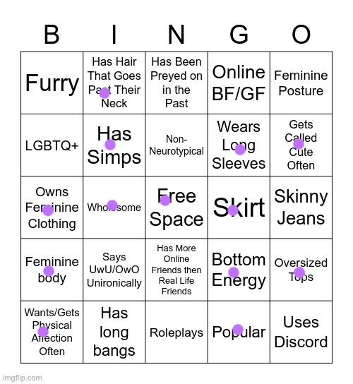 whats feminine posture | image tagged in femboy bingo | made w/ Imgflip meme maker