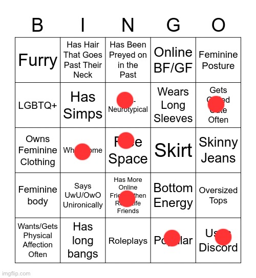 My turn and yes I get called cute often and y’all knows who called me that besides sally | image tagged in femboy bingo | made w/ Imgflip meme maker