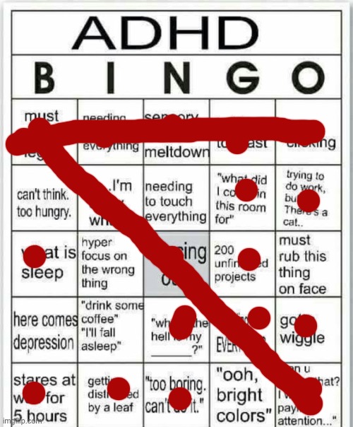 I hate having ADHD :( but I’m dead ass tho | image tagged in adhd bingo | made w/ Imgflip meme maker