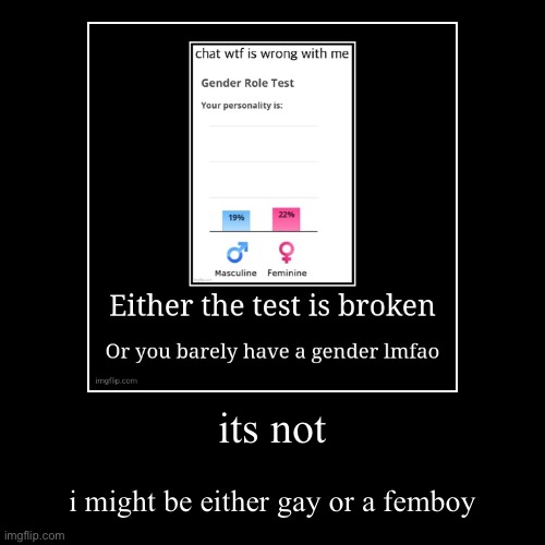 its not | i might be either gay or a femboy | image tagged in funny,demotivationals | made w/ Imgflip demotivational maker