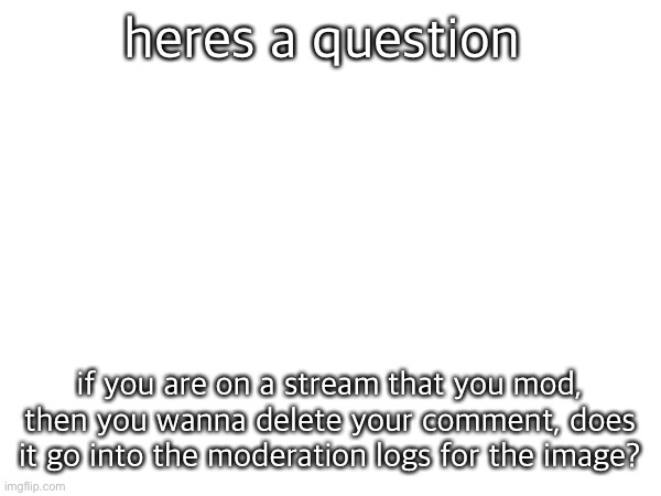 heres a question; if you are on a stream that you mod, then you wanna delete your comment, does it go into the moderation logs for the image? | made w/ Imgflip meme maker