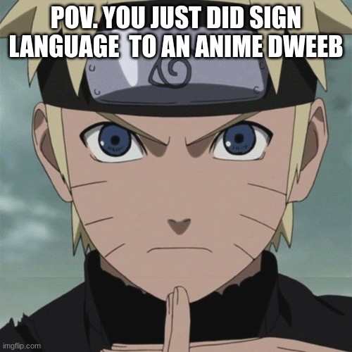 Naruto Shadow Clone Jutsu Hand Sign | POV. YOU JUST DID SIGN LANGUAGE  TO AN ANIME DWEEB | image tagged in naruto shadow clone jutsu hand sign | made w/ Imgflip meme maker