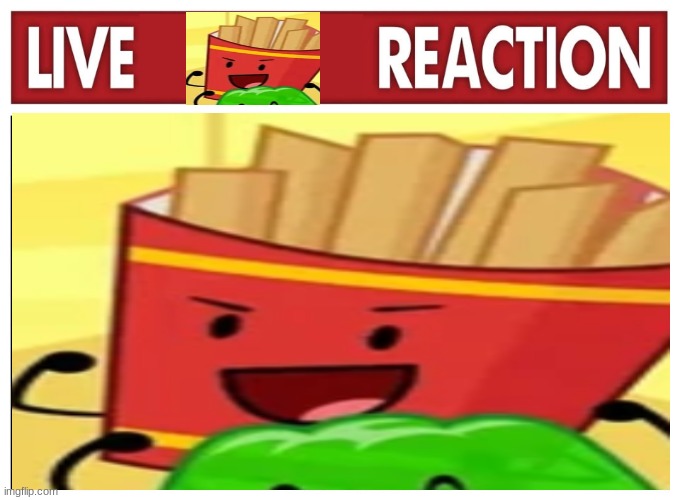 live fries reaction | image tagged in bfb,memes,supposed to be funny | made w/ Imgflip meme maker