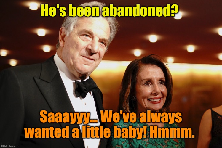 Paul & Nancy Pelosi | He's been abandoned? Saaayyy... We've always wanted a little baby! Hmmm. | image tagged in paul nancy pelosi | made w/ Imgflip meme maker