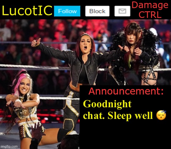 . | Goodnight chat. Sleep well 😴 | image tagged in lucotic's damage ctrl announcement temp | made w/ Imgflip meme maker
