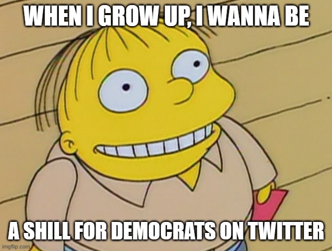 Ralph is ahead of his time | WHEN I GROW UP, I WANNA BE; A SHILL FOR DEMOCRATS ON TWITTER | image tagged in ralph wiggum,democrats,liberals,leftists,woke,twitter | made w/ Imgflip meme maker