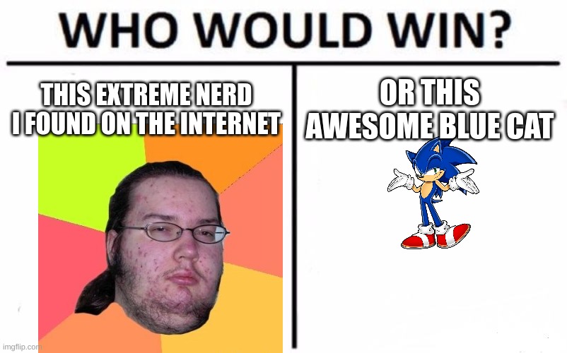 Nerd vs Sonic | THIS EXTREME NERD I FOUND ON THE INTERNET; OR THIS AWESOME BLUE CAT | image tagged in memes,who would win,nerd,sonic | made w/ Imgflip meme maker