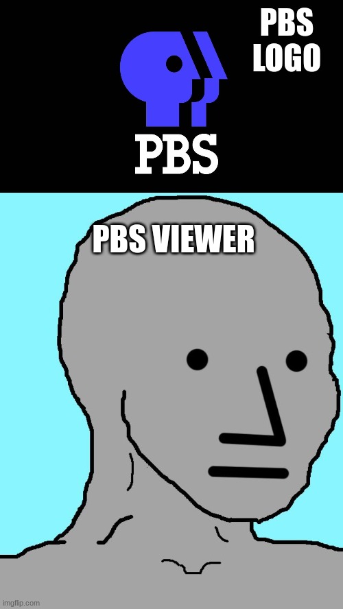Say what you want about PBS. at least they know who their viewers are | PBS LOGO; PBS VIEWER | image tagged in memes,npc | made w/ Imgflip meme maker