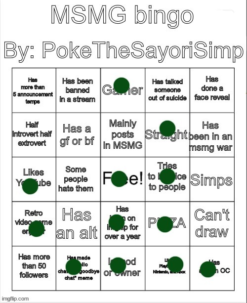 I either need to post here more often or receive two more followers for a bingo- | made w/ Imgflip meme maker