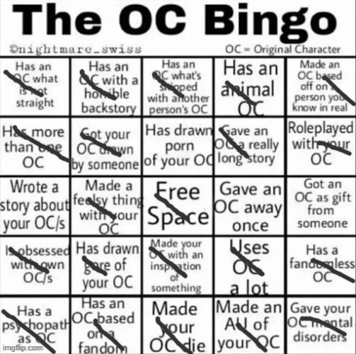 The OC bingo | image tagged in the oc bingo | made w/ Imgflip meme maker