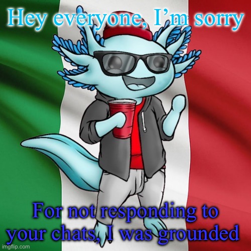 :P | Hey everyone, I’m sorry; For not responding to your chats, I was grounded | image tagged in lucifer_the_italiano s announcement template | made w/ Imgflip meme maker