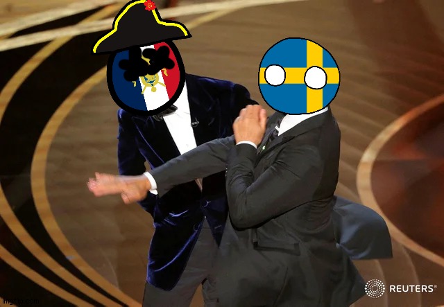 france vs sweden but sweden winner 2200 | image tagged in will smith punching chris rock | made w/ Imgflip meme maker