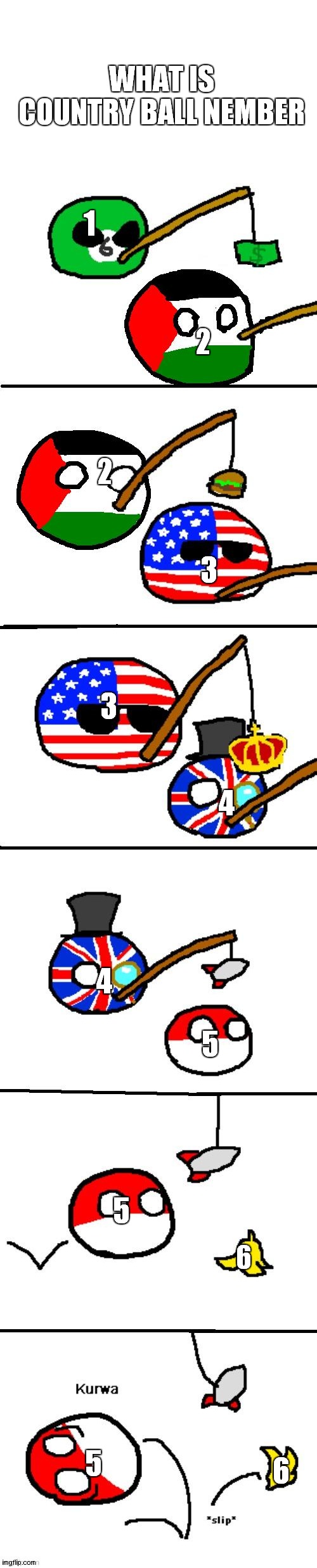 what is country ball nember ? | WHAT IS COUNTRY BALL NEMBER; 1; 2; 2; 3; 3; 4; 4; 5; 5; 6; 6; 5 | image tagged in d8 control palestine control u s a control uk control poland die,911,countryballs | made w/ Imgflip meme maker