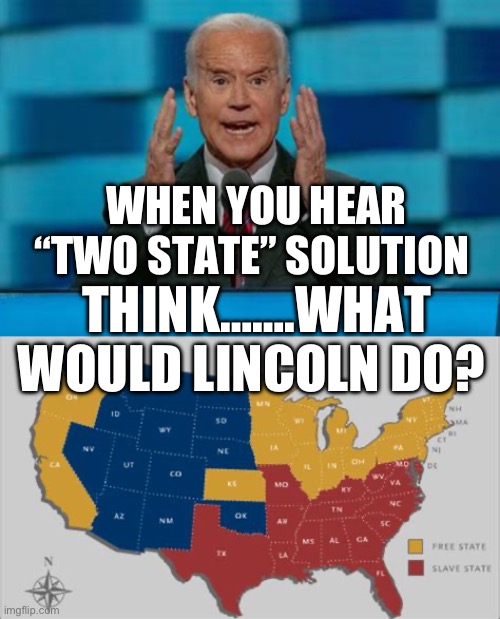 Think, what would Biden do? Then do the opposite | WHEN YOU HEAR “TWO STATE” SOLUTION; THINK…….WHAT WOULD LINCOLN DO? | image tagged in gifs,biden,democrats,wrong,incompetence | made w/ Imgflip meme maker