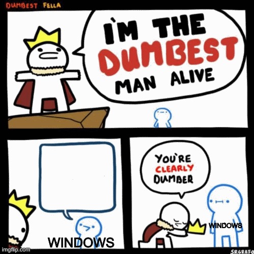 I'm the dumbest man alive | WINDOWS WINDOWS | image tagged in i'm the dumbest man alive | made w/ Imgflip meme maker