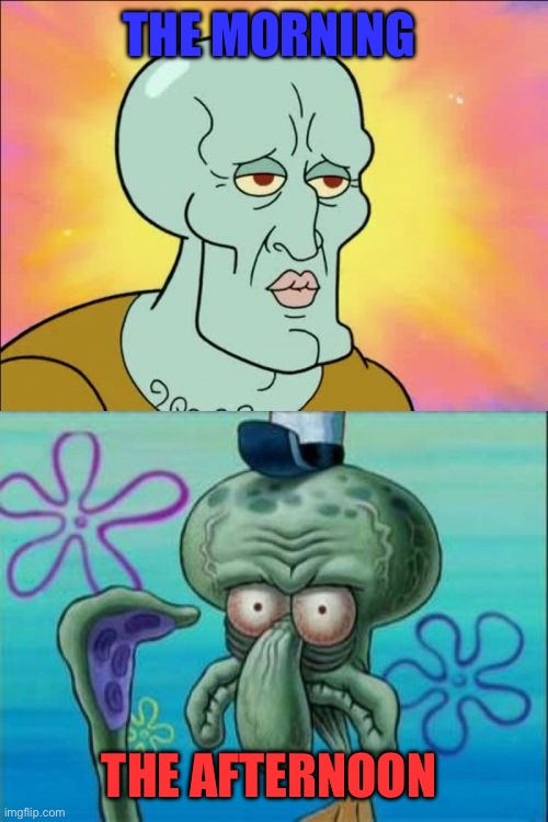 Squidward | THE MORNING; THE AFTERNOON | image tagged in memes,squidward | made w/ Imgflip meme maker