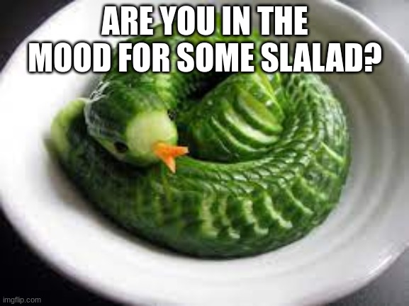 Salad is a misspelling of "Slalad" | ARE YOU IN THE MOOD FOR SOME SLALAD? | image tagged in snake,salad,green | made w/ Imgflip meme maker