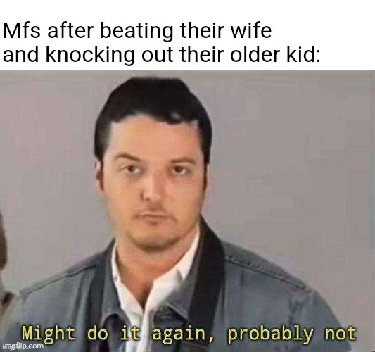 Might do it again, probably not | Mfs after beating their wife and knocking out their older kid: | image tagged in chrono might do it again probably not | made w/ Imgflip meme maker