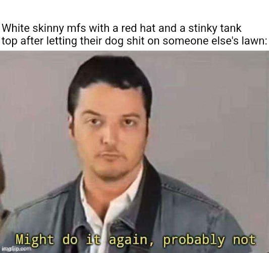 Chrono Might do it again, probably not | White skinny mfs with a red hat and a stinky tank top after letting their dog shit on someone else's lawn: | image tagged in chrono might do it again probably not | made w/ Imgflip meme maker